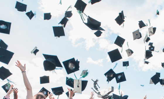 Graduate hat toss