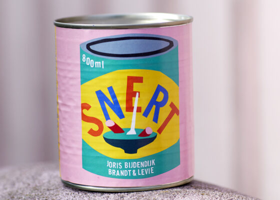 A photo of a pink tin showing new brand Snert in rainbow letters